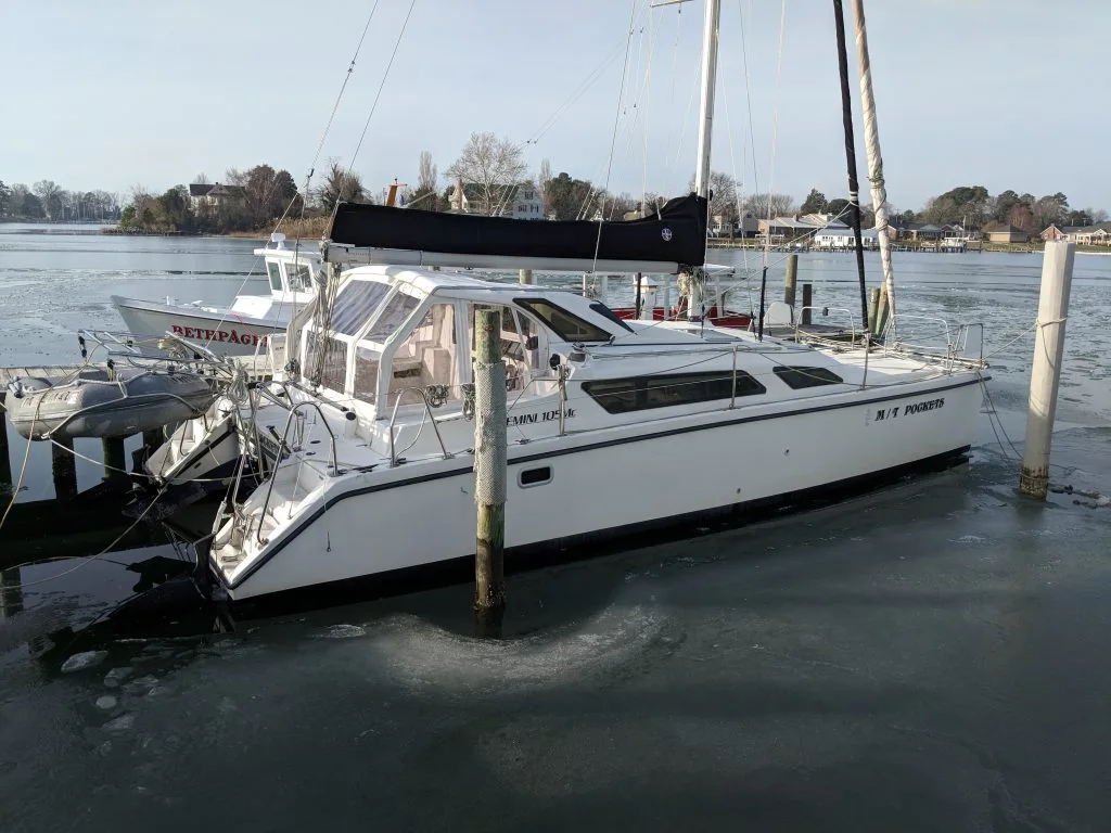 Mavis in the ice at Deltaville Marina.