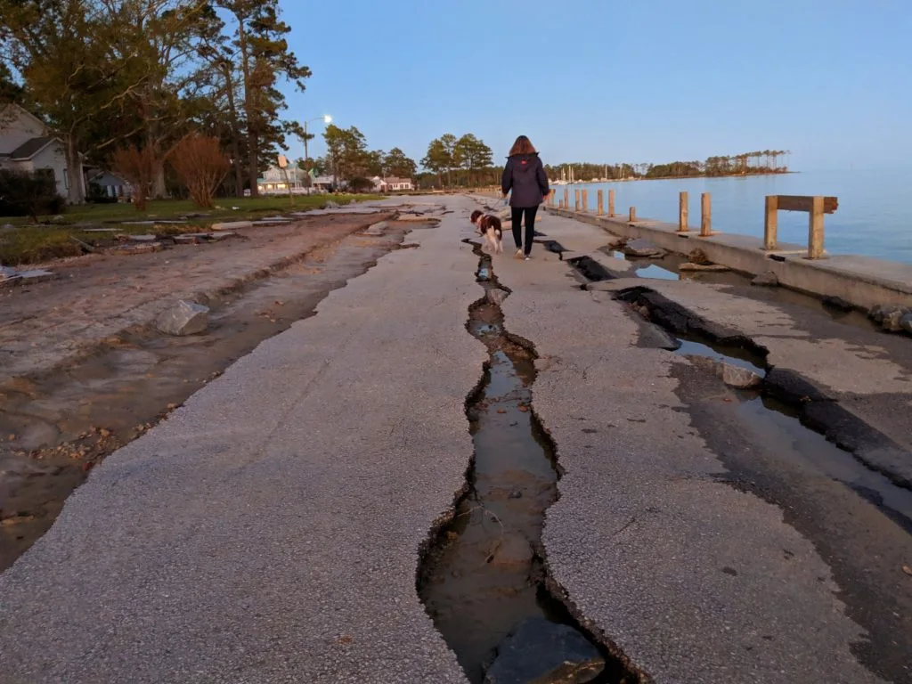 Walking down hurricane damaged streets in Oriental