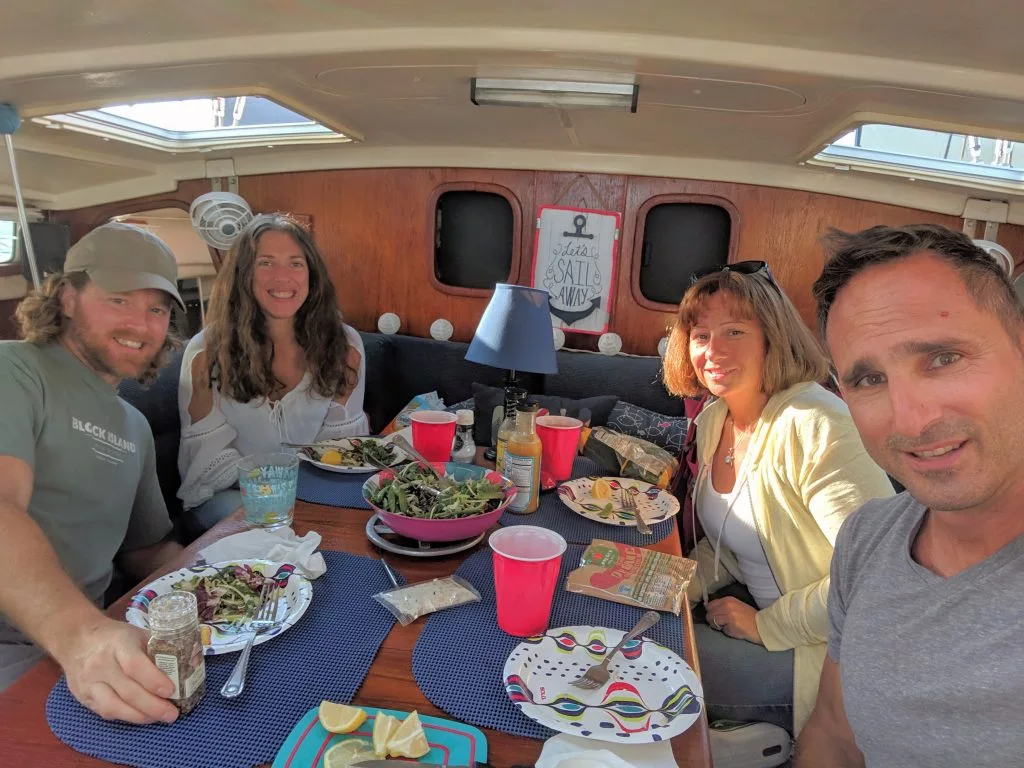 Dinner on board with friends.