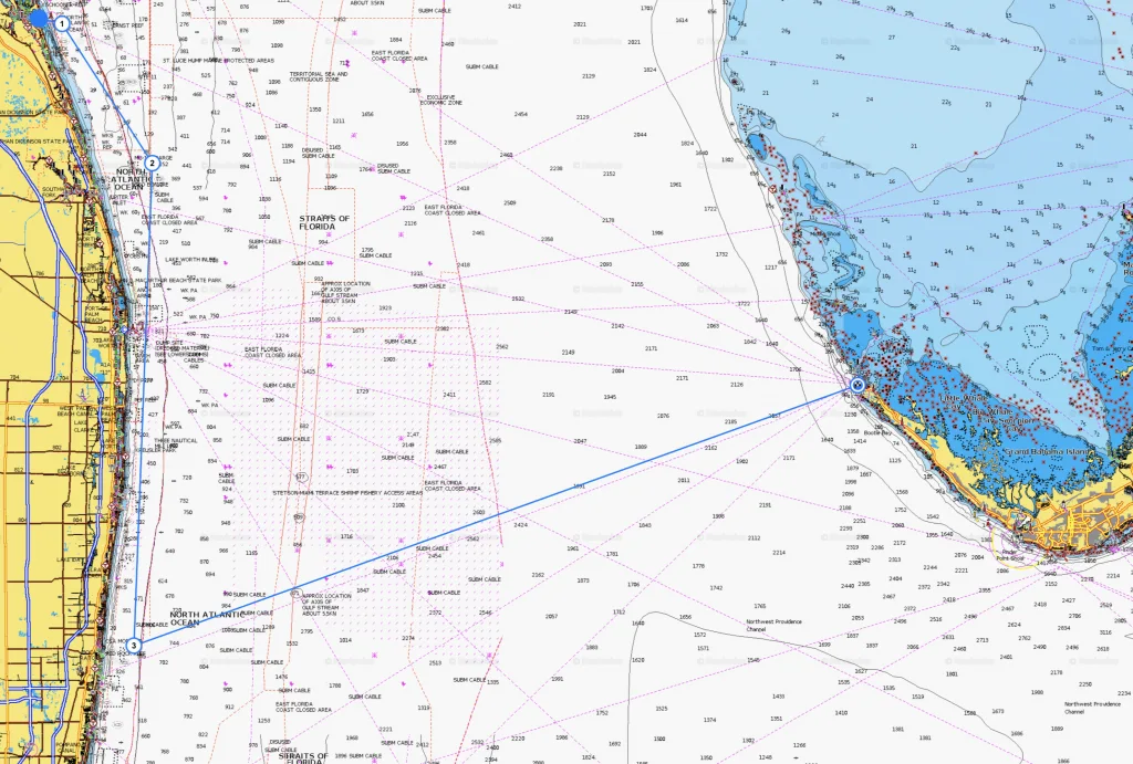 Our route from the St. Lucie Inlet to Grand Bahama