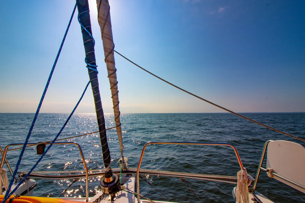View forward over Mavis’s bow while underway