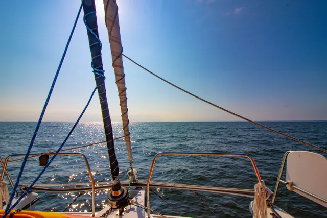 View forward over Mavis’s bow while underway