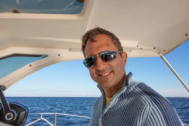 Capt. Frank at Mavis’s helm after the repower