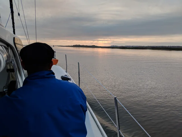 At the helm on a calm morning