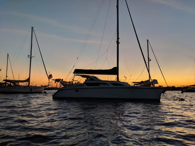 Mavis at anchor in the evening light