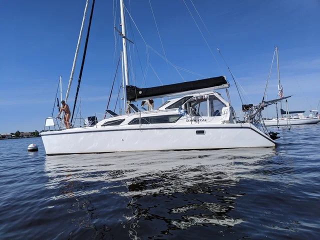 Mavis at anchor, viewed from the side