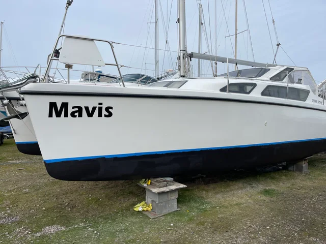 A side view of Mavis ashore