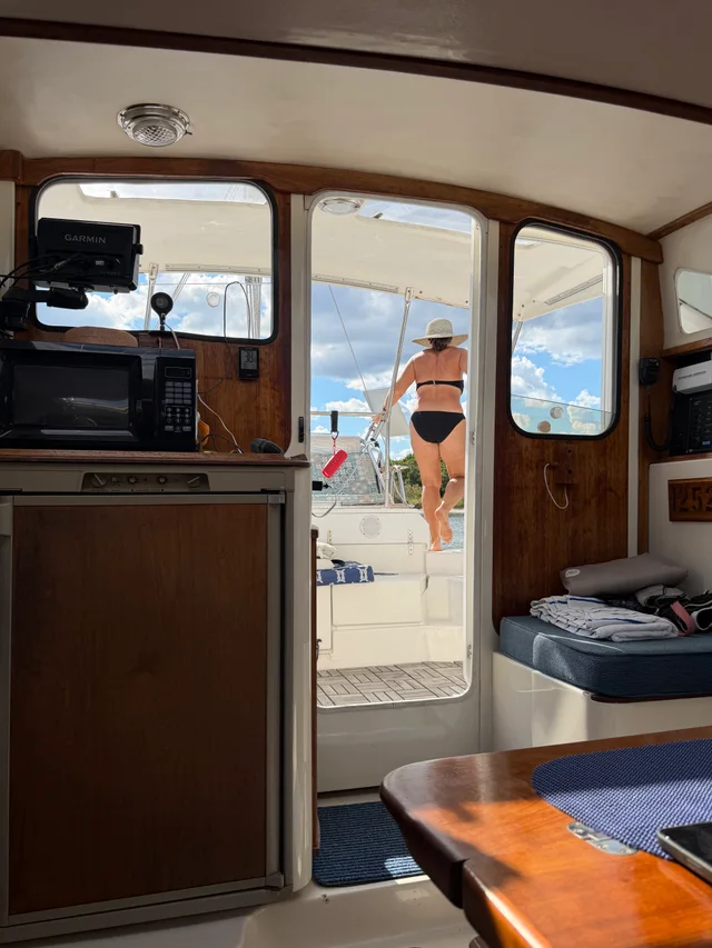 Looking through the saloon toward the cockpit