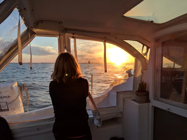 Watching the sunset from the saloon