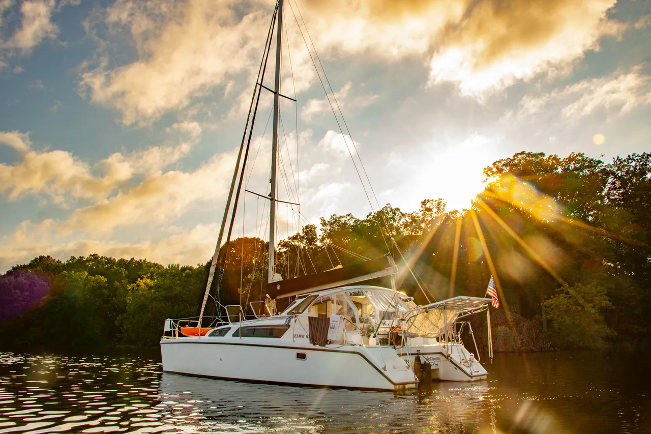 Mavis at anchor in the evening light