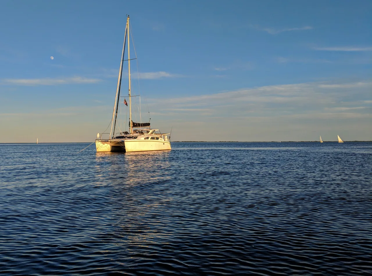 Mavis at anchor on the Great South Bay