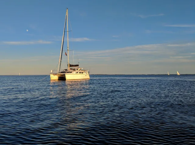 Mavis at anchor on the Great South Bay